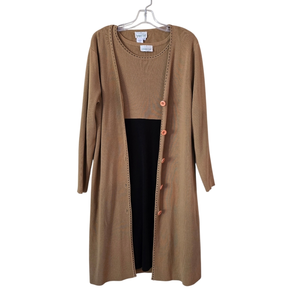 COLDWATER CREEK Womens Midi‎ Dress & Cardigan Set Black/ Brown Size Large